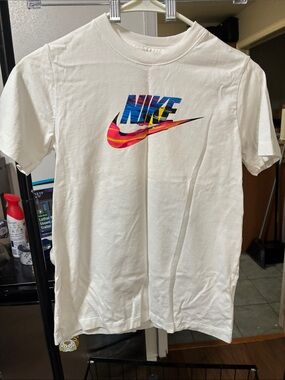 Nike White T-Shirt with Multicolored Logo